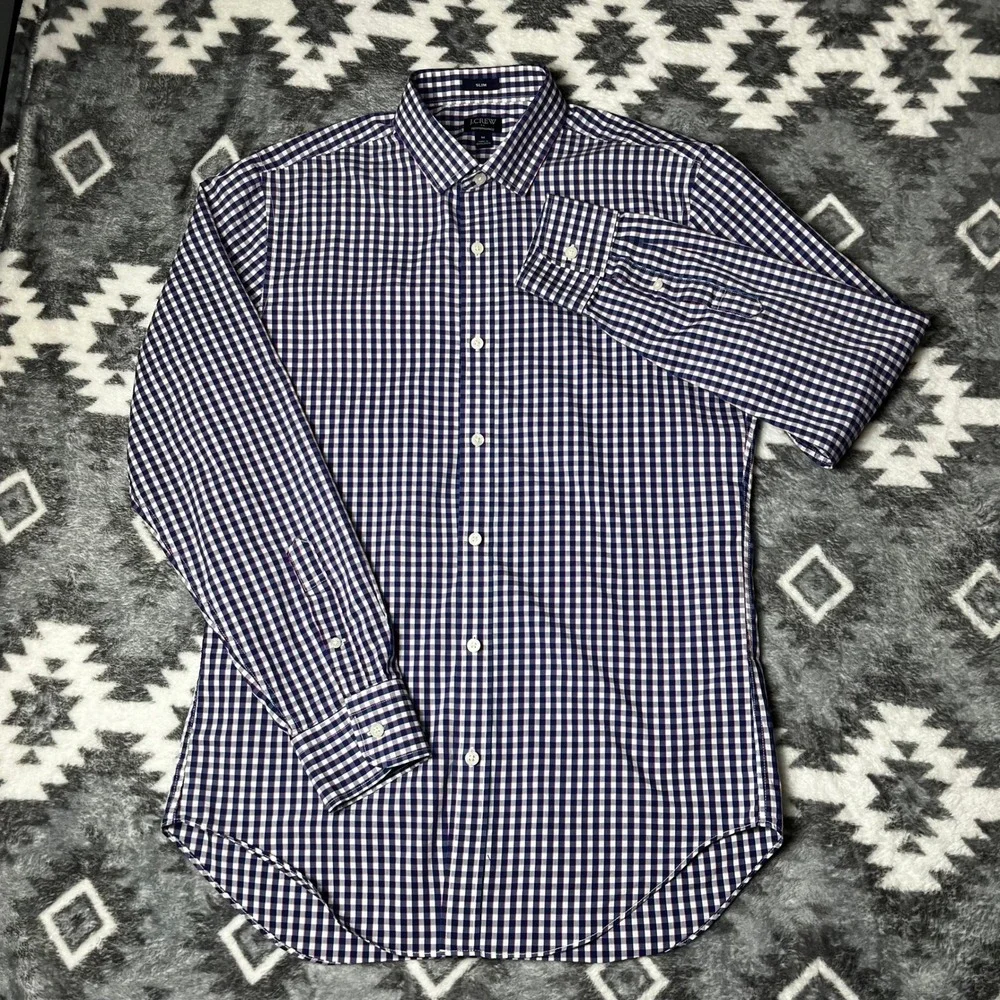 J.Crew Performance Slim Fit Gingham Button Down Shirt Mens Medium Navy Red